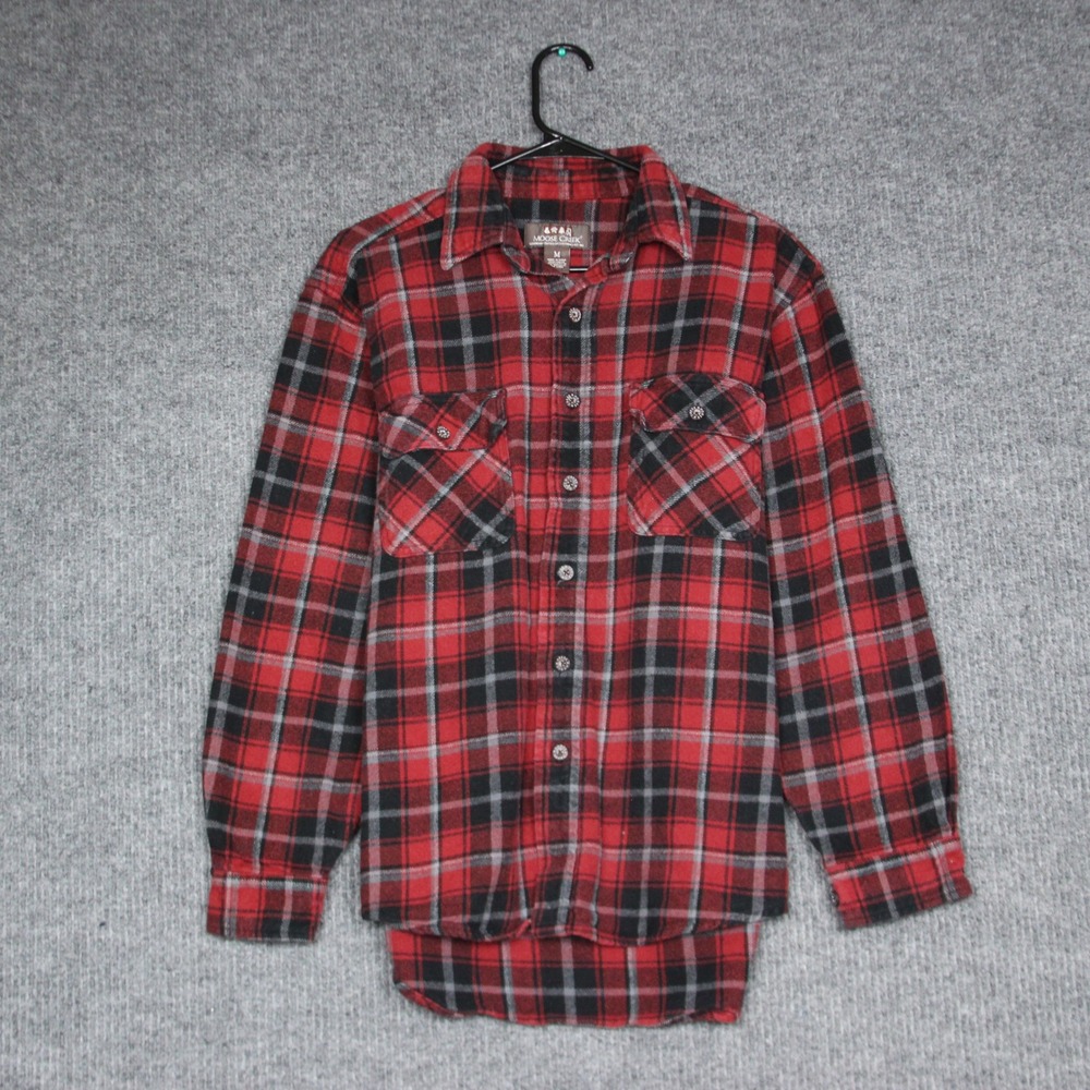 Mens Moose Creek Red Black Plaid Heavy Flannel Shirt‎ Long Sleeve Cotton Size M